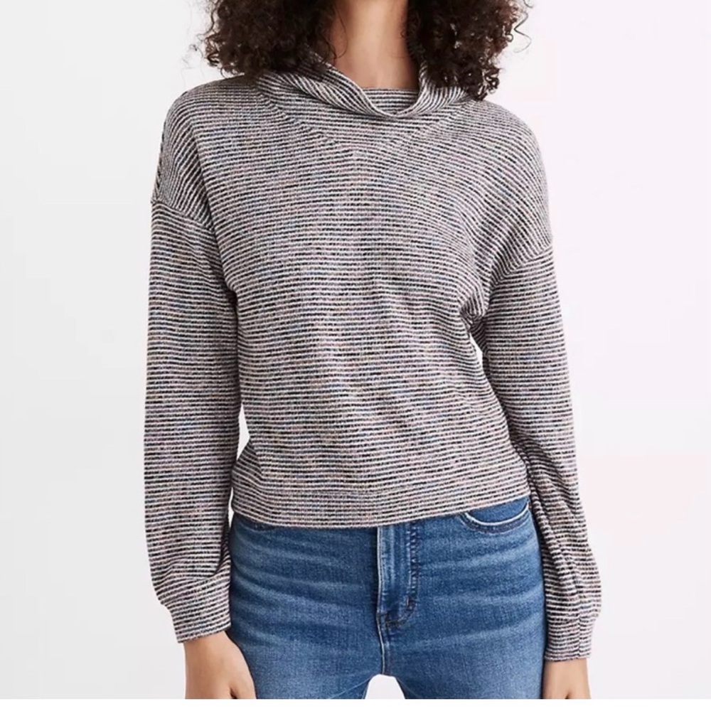 Madewell Textured Turtleneck Top Rainbow Rib Cropped Medium Micro Stripe Sweater